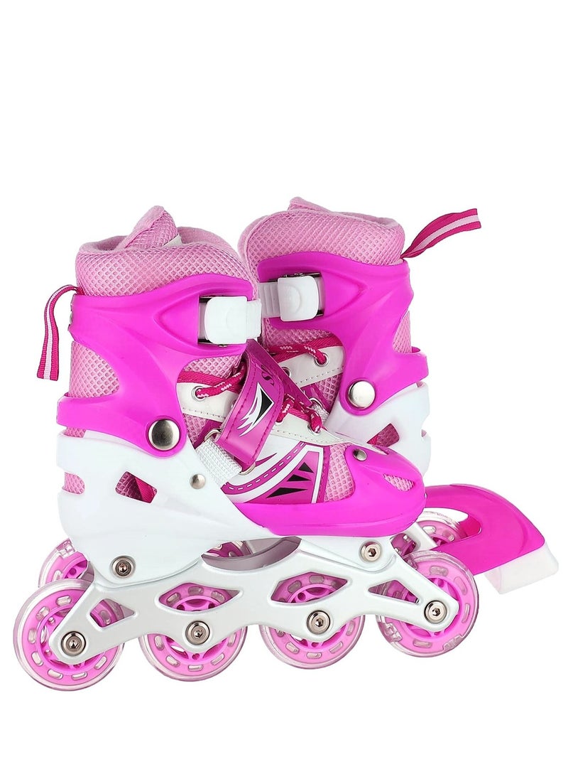 SPORT - Adjustable Roller Skate Shoes LED Light Single Row Wheels, Pink/White - Size Small 31-34 - Image 1