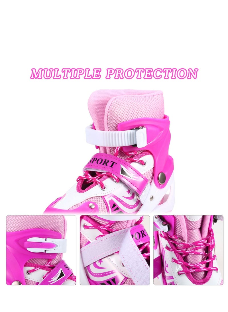 SPORT - Adjustable Roller Skate Shoes LED Light Single Row Wheels, Pink/White - Size Small 31-34 - Image 1