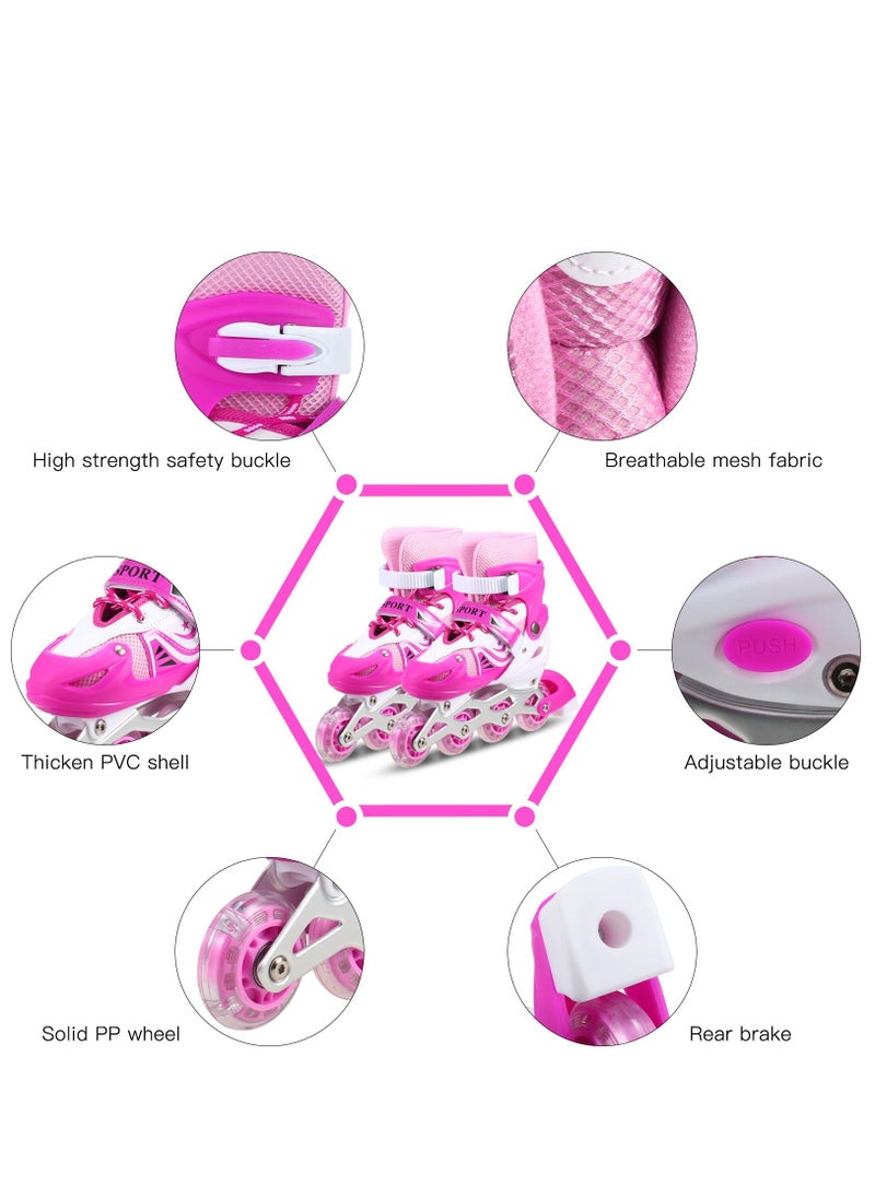 SPORT - Adjustable Roller Skate Shoes LED Light Single Row Wheels, Pink/White - Size Small 31-34 - Image 1