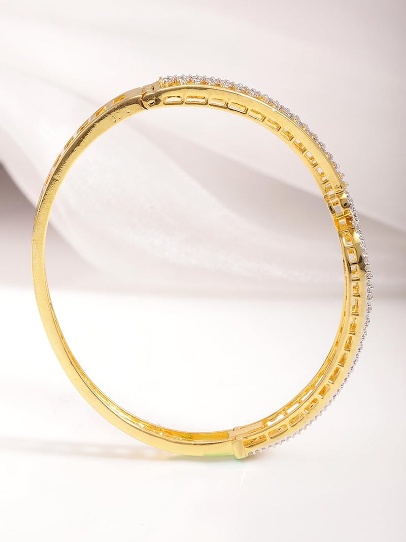 Rubans Womens 22KT Gold Plated Cubic Zirconia Studded Bangle Bracelet for Weddings & Parties - Image 2