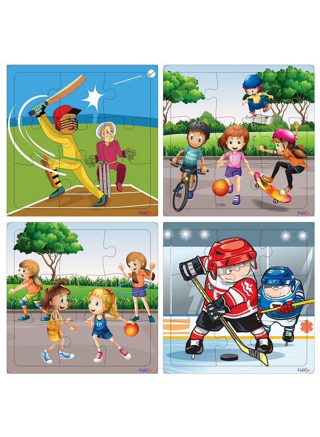 Fiddlys Wood Jigsaw Puzzles for Kids & Children -9 Pieces Age 3+ (Sports - Pack of 4) - Image 1