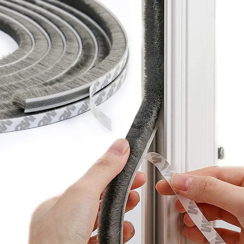 KISUASHI KISUASHI 10 Meters Soundproof Window Sealing Strips Windproof Dustproof Door Window Frame Seal Self Adhesive Brush Strip Sliding Window Seal Window Door Seal Sliding Door Seal Strip Grey  - Image 1