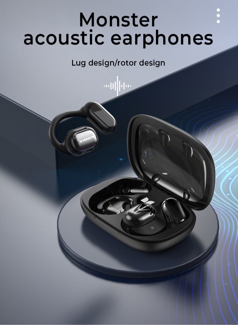 Monster Open Wireless Earphones, Comfortable And Lightweight Low Latency Headset, Waterproof Noise Reduction Bluetooth Headphones For Running Gym Workouts Walking, (Black) - Image 2