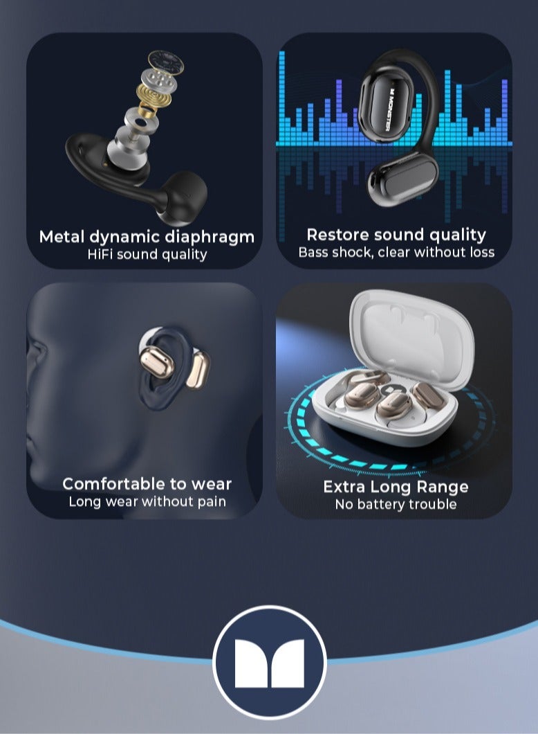 Monster Open Wireless Earphones, Comfortable And Lightweight Low Latency Headset, Waterproof Noise Reduction Bluetooth Headphones For Running Gym Workouts Walking, (Black) - Image 4