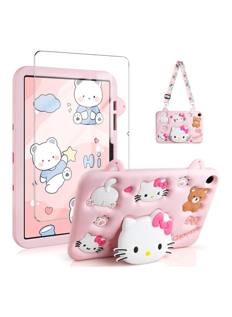general For Samsung Galaxy Tab A9 Plus Case for Kids Girls with Screen Protector Shoulder Strap Cute Cat Protective Case Stand Stand Cartoon Silicone Case - Image 1