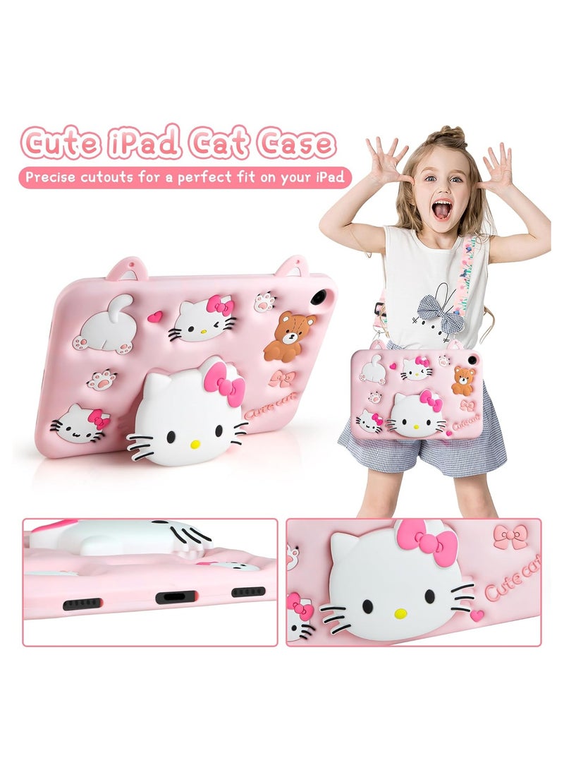 general For Samsung Galaxy Tab A9 Plus Case for Kids Girls with Screen Protector Shoulder Strap Cute Cat Protective Case Stand Stand Cartoon Silicone Case - Image 4