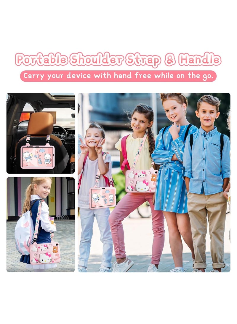 general For Samsung Galaxy Tab A9 Plus Case for Kids Girls with Screen Protector Shoulder Strap Cute Cat Protective Case Stand Stand Cartoon Silicone Case - Image 5