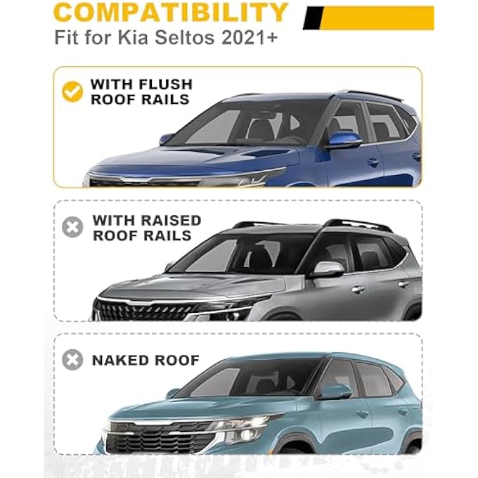 rayihni Cross Bars Roof Rack Fit for Kia Seltos 2021-2025 Lockable Luggage Rack Crossbar Cargo Carrier Rooftop Accessories with Side Flush Rails - Image 3