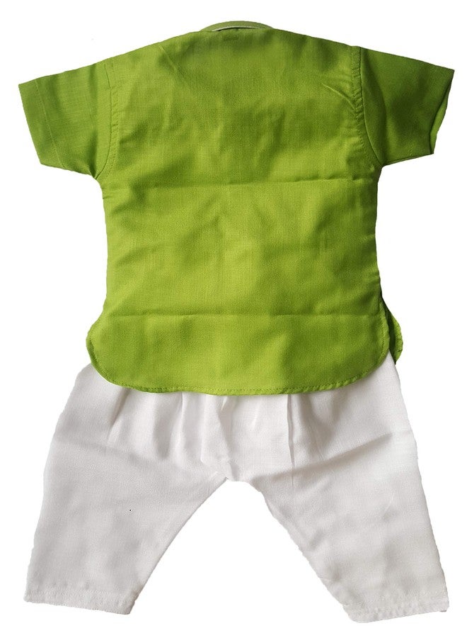little PANDA Boys Linen Ethnic Kurta and Pyjama Set (18-24 Months, Green) - Image 3