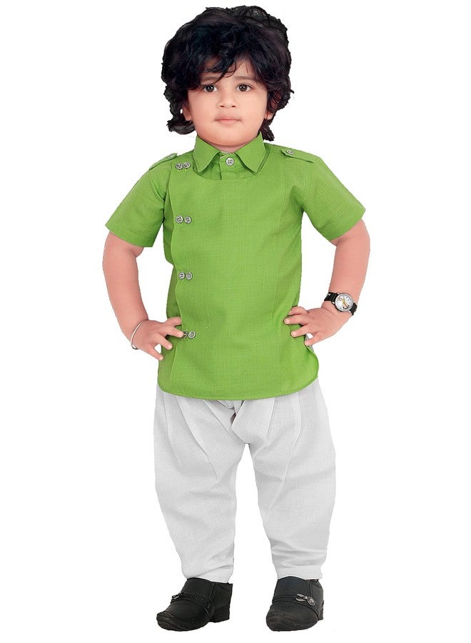 little PANDA Boys Linen Ethnic Kurta and Pyjama Set (18-24 Months, Green) - Image 1