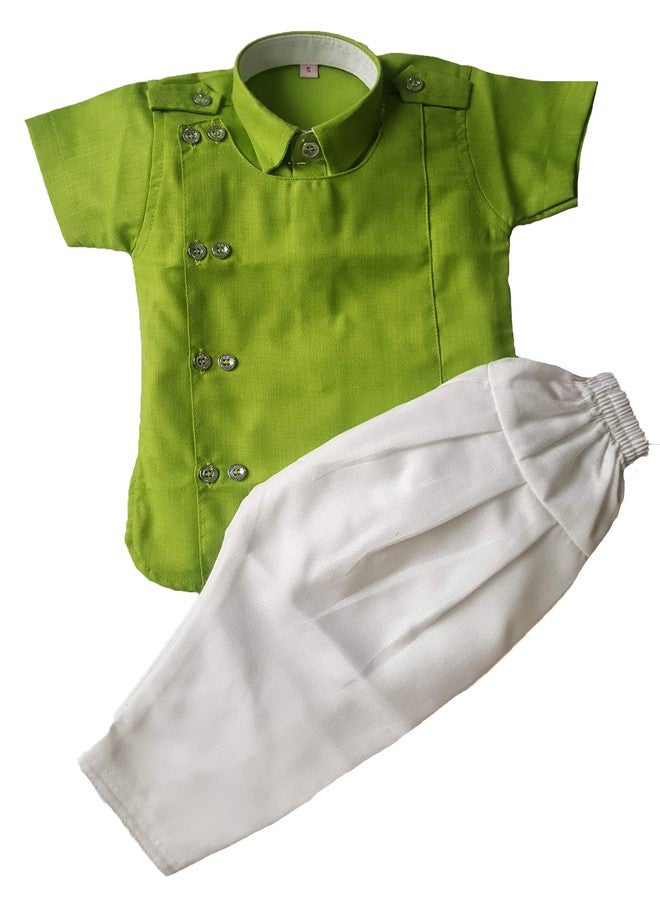 little PANDA Boys Linen Ethnic Kurta and Pyjama Set (18-24 Months, Green) - Image 4