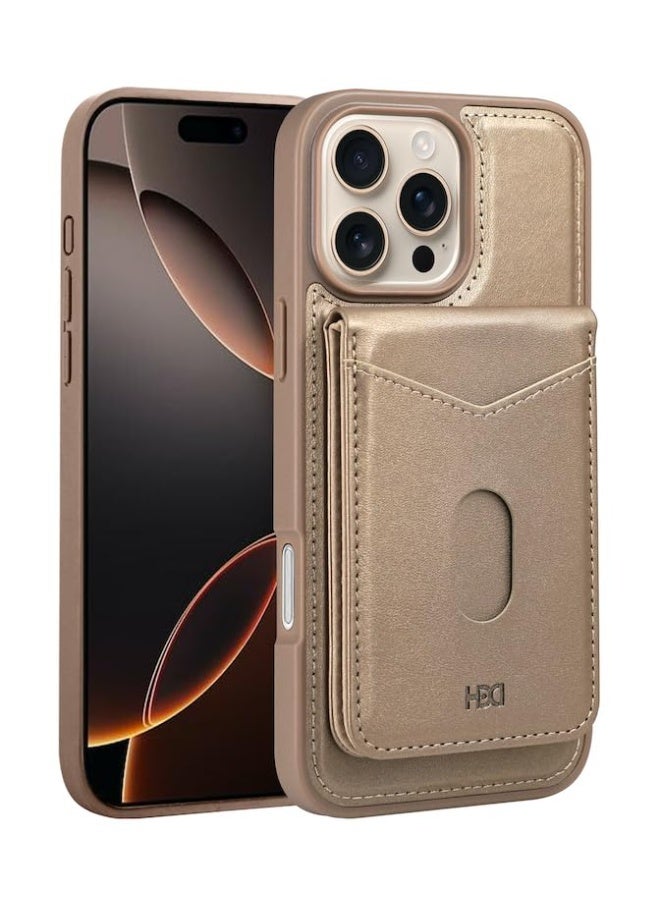 Detachable Wallet Back Case/Cover Stand with Magnetic Charging for iPhone 16 Pro Max - (Desert Titanium |Leather, Rubber) - Image 1