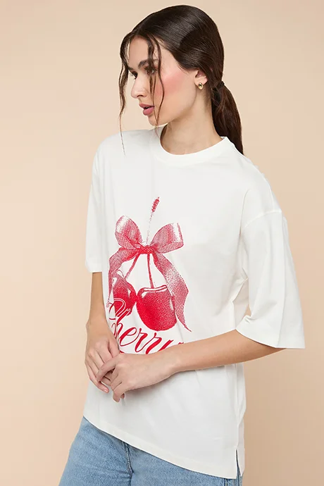 R&b Printed T-Shirt with Crew Neck and Short Sleeves