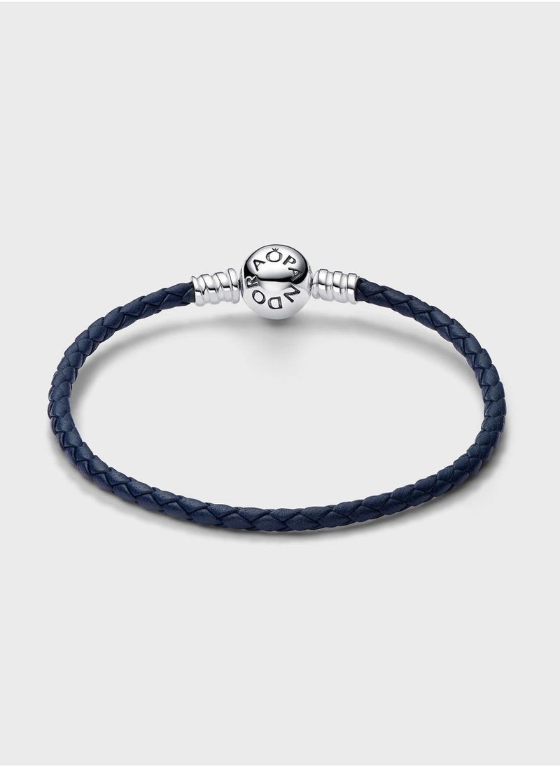 PANDORA Pandora Moments Round Clasp Blue Braided Leather Bracelet  - Image 2