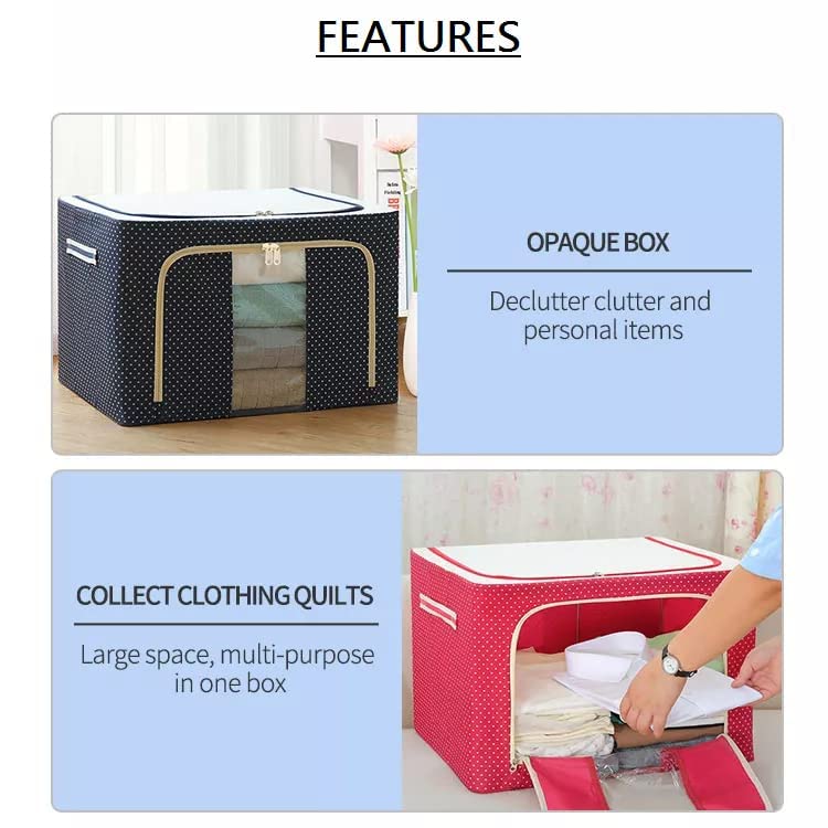 Calyrex 66 LTR Foldable Steel Frame Cloths Zip Organizer Bag and Oxford Fabric Storage Living Cover Boxes For Wardrobe Shelves Clothes Sarees Bed Sheet Blanket PACK OF 1 Multicolor and Design - Image 4