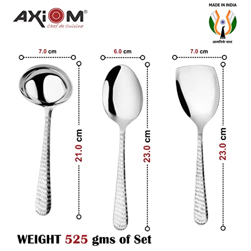 AXIOM Serving Spoons Stainless Steel 5 Piece Heavy Gauge Non-Stick Set of 2 Soup Ladle (Karchi), 2 Solid Spoon (Chamcha) and 1 Rice Spoon for Serving Soup/Curry/dal/Rice/Pasta - Image 4