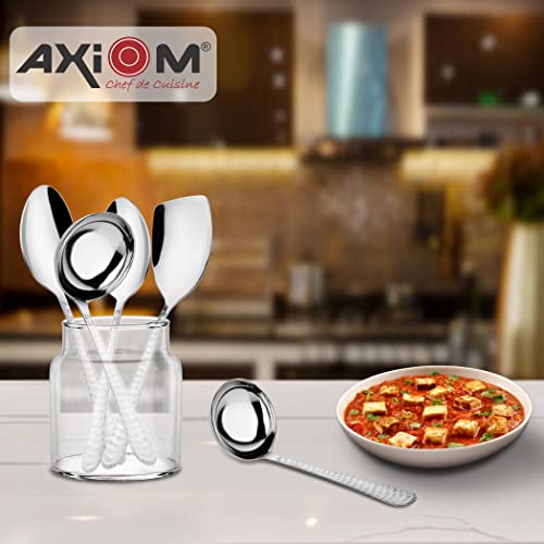 AXIOM Serving Spoons Stainless Steel 5 Piece Heavy Gauge Non-Stick Set of 2 Soup Ladle (Karchi), 2 Solid Spoon (Chamcha) and 1 Rice Spoon for Serving Soup/Curry/dal/Rice/Pasta - Image 3