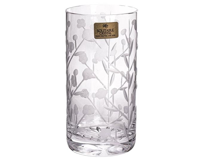 سوليتير كريستال طقم كاسات كريستال طويلة بنقوش زهرية – 6 قطع شفافة
