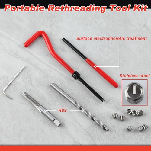 LEONTOOL مجموعة إصلاح الخيوط LEONTOOL 30 قطعة M6 x 1.0 مم، مجموعة إصلاح خيوط هليكويل، مجموعة أدوات إعادة الخيوط المحمولة، مجموعة أدوات يدوية متوافقة لإصلاح السيارات - Image 2