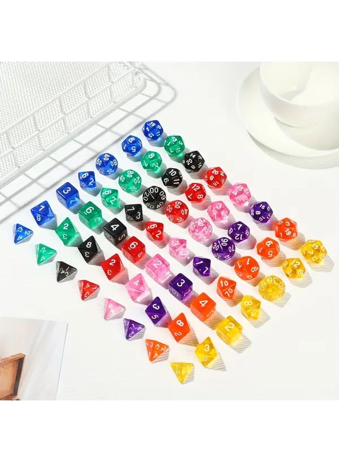 8 Colors Transparent Polygonal Dice Set of 56 Pieces for Board Games - Image 1