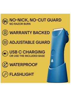 Meridian The Trimmer Plus - Body Hair Manscaping Trimmer, Adjustable Guard, USB C Charging, Flash Light, Travel Lock, Charging Dock, Bikini Trimmer, Mens Body Hair Trimmer Ocean Blue  - Image 2