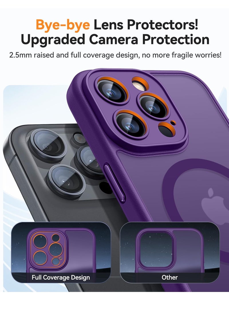 جراب مغناطيسي متوافق مع iPhone 16 Pro، مطور [حماية كاملة للكاميرا] [متوافق مع Magsafe] [شفاف غير لامع] جراب واقٍ مقاوم للصدمات للهاتف مقاس 6.3 بوصة - أرجواني غامق