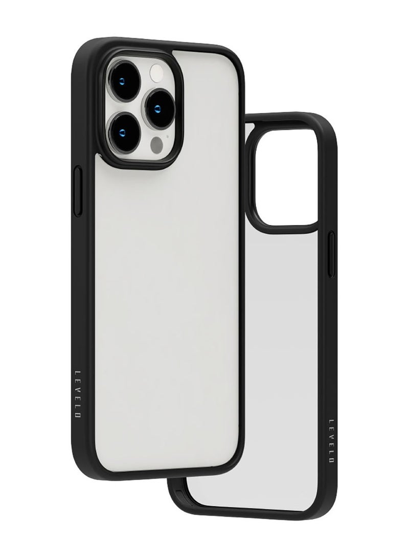 LEVELO iPhone 14 Pro Max Case Solo Clear Back Cover / Lifted Ring Case / Easy Snap-On / Drop & Bumper Protection / Shock-Proof Edges / 3H Anti-Scratch - Black - Image 2