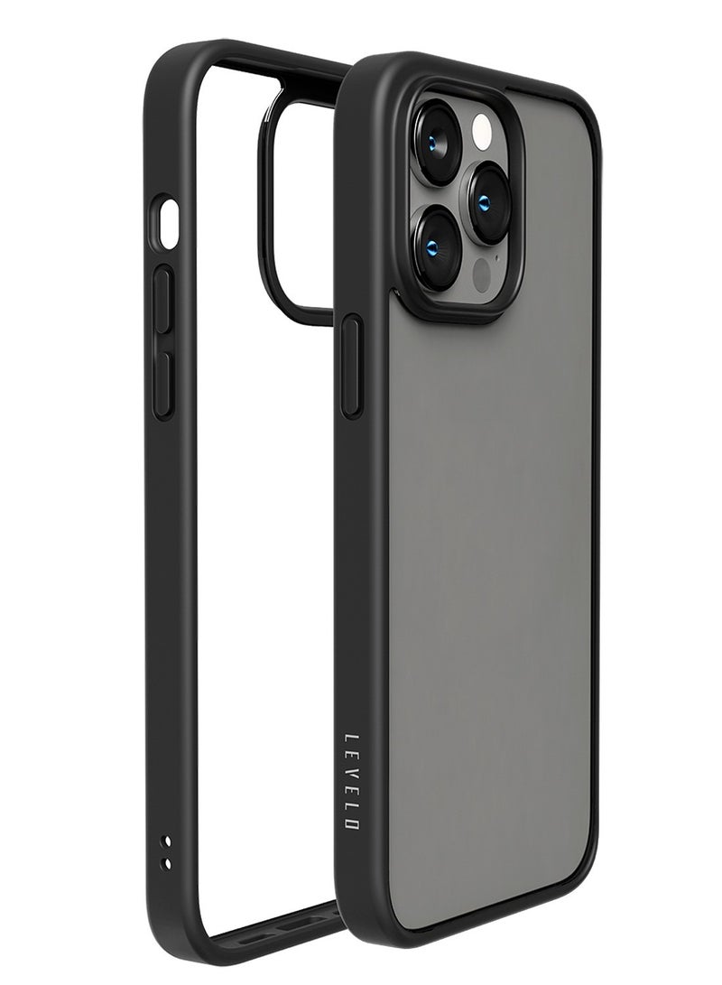 LEVELO iPhone 14 Pro Max Case Solo Clear Back Cover / Lifted Ring Case / Easy Snap-On / Drop & Bumper Protection / Shock-Proof Edges / 3H Anti-Scratch - Black - Image 1