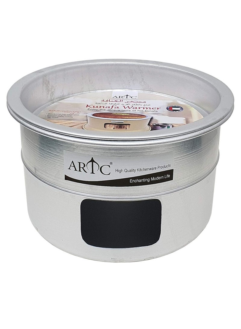 ARTC ARTC Portable Kunafa Warming Stand - Arabic Turkish Sweet Kunafa Dish - Cooking and Serving Dishes with a Diameter of 34 cm - Silver Aluminum Kunafa Heater  - Image 1