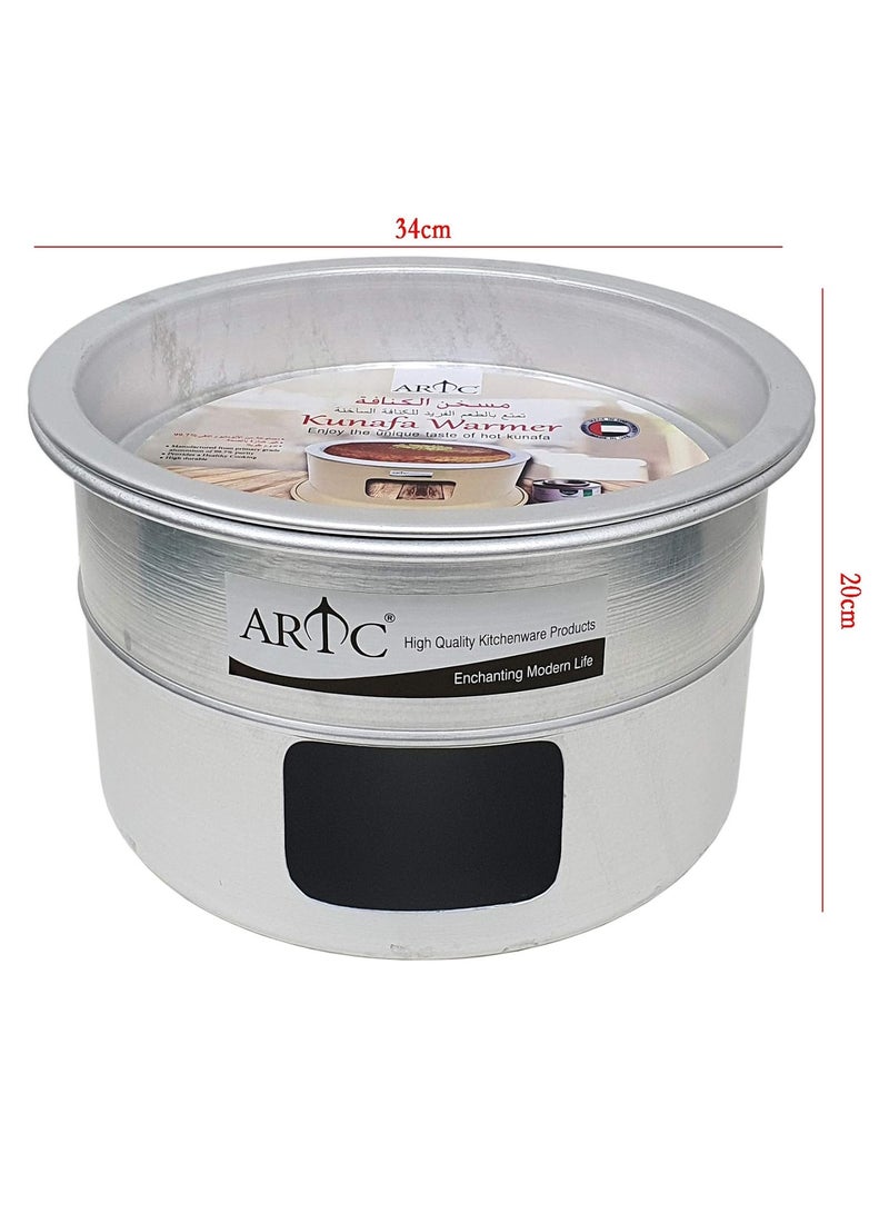 ARTC ARTC Portable Kunafa Warming Stand - Arabic Turkish Sweet Kunafa Dish - Cooking and Serving Dishes with a Diameter of 34 cm - Silver Aluminum Kunafa Heater  - Image 2