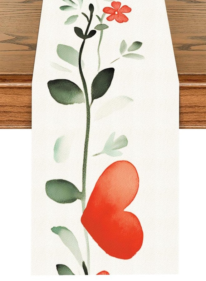 ANNA QUEEN Heart Floral Mother's Day Table Runner 13x72 Inch, Red and Pink Heart Floral, Romantic Table Decor for Kitchen Dining Table, Party Home Decor - Image 1