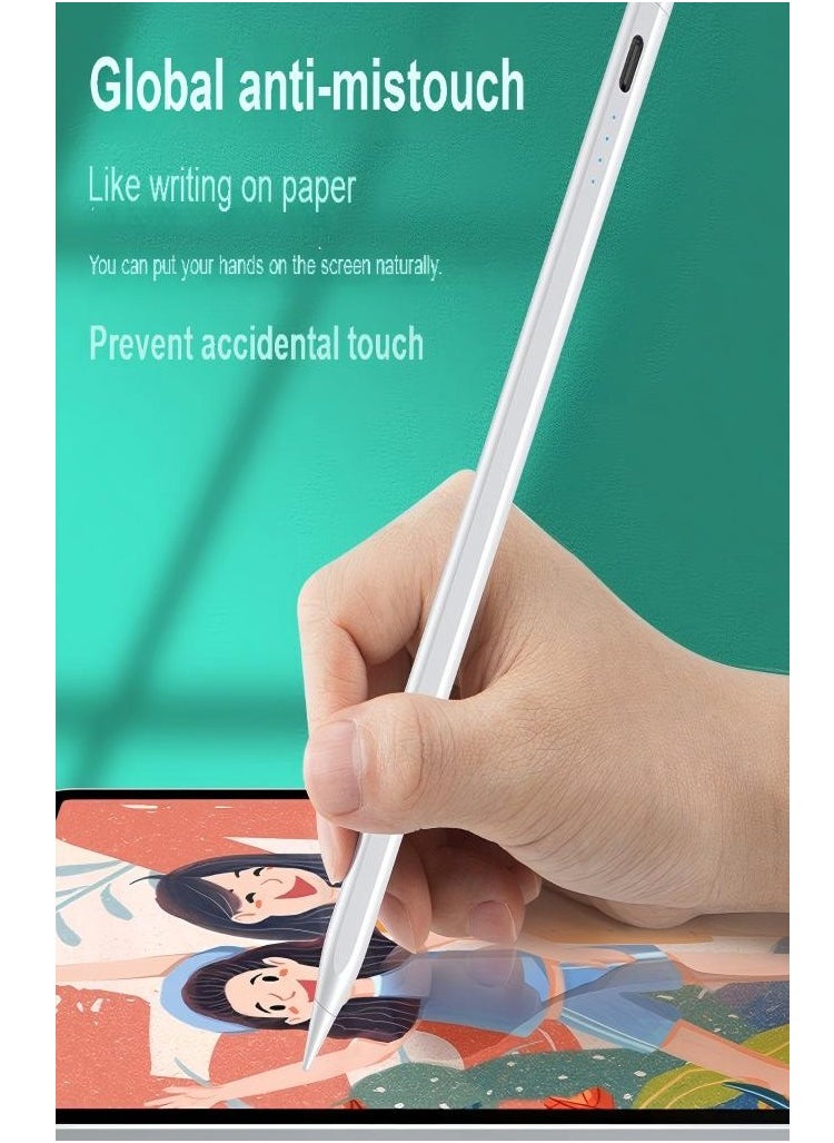 TecV Stylus Pen for Apple iPad (2018 & Later), Palm Rejection, Magnetic Attachment, USB-C Rechargeable, Precise Writing/Drawing, Compatible with iPad Pro (11/12.9 Inch), iPad Air 3rd/4th Gen, iPad 6/7/8th Gen, iPad Mini 5th Gen, No Bluetooth Needed, with 3 Nib Tips + Charging Cable + Manual – White  - Image 4