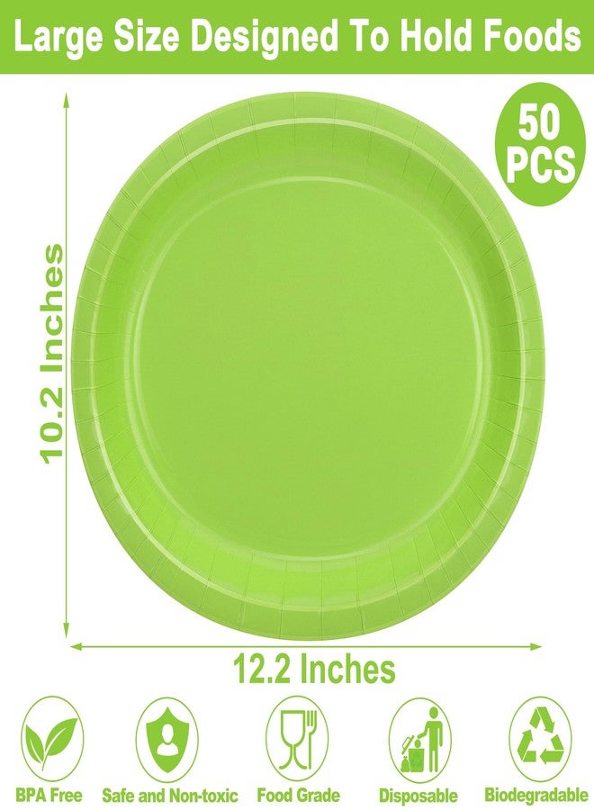 QZYL 50 Pcs Party Decorations, 12.2'' X 10.2'' Oval Large Paper Plates, Lime Green Disposable Paper Plate Heavy Duty Daily Dinner Plates for Birthday Party Wedding Picnic Holiday - Image 2