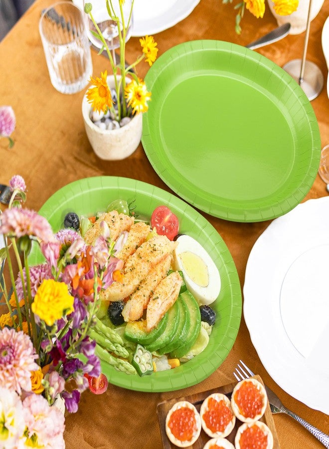QZYL 50 Pcs Party Decorations, 12.2'' X 10.2'' Oval Large Paper Plates, Lime Green Disposable Paper Plate Heavy Duty Daily Dinner Plates for Birthday Party Wedding Picnic Holiday - Image 5