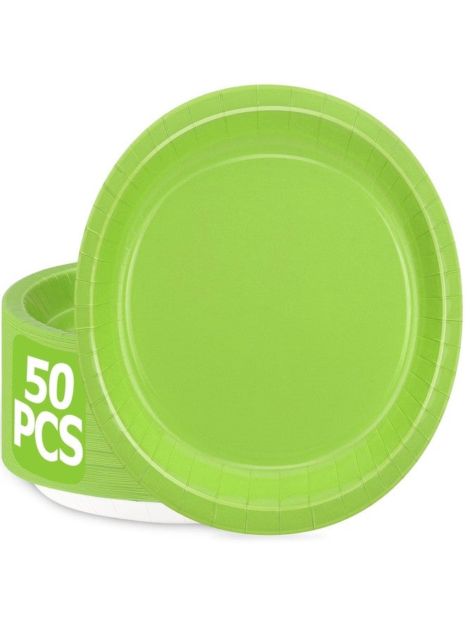 QZYL 50 Pcs Party Decorations, 12.2'' X 10.2'' Oval Large Paper Plates, Lime Green Disposable Paper Plate Heavy Duty Daily Dinner Plates for Birthday Party Wedding Picnic Holiday - Image 1