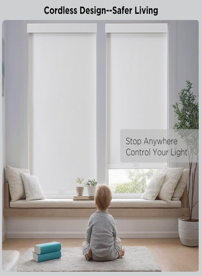 Joydeco 100% Blackout Roller Shades (Pro), Free-Stop Cordless Blinds for Windows, UV Protection, Natural Woven Blinds for Home and Office, Light-Proof Aluminum Cover (34" W x 75" H, White) - Image 4