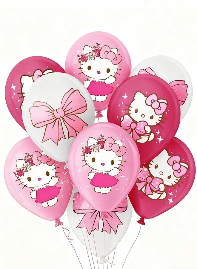 Happy D 12pcs Hello Kitty Birthday Party Pink Bow Theme Balloon Set - Image 1