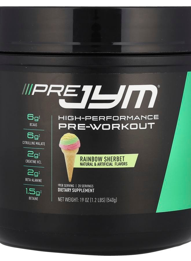 JYM Supplement Science Pre JYM® High Performance PreWorkout Rainbow Sherbet 1.2 lbs (540 g)