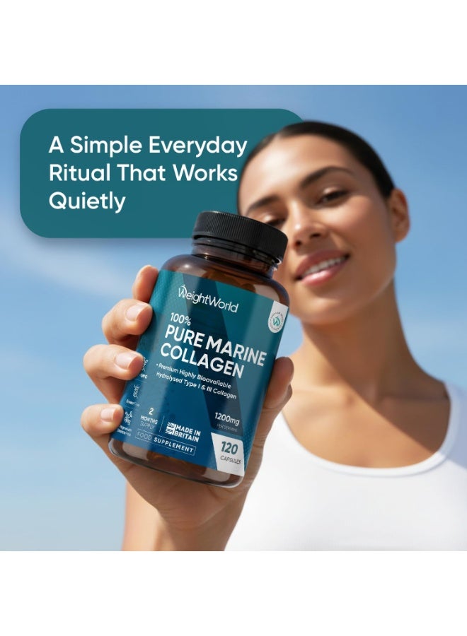 WeightWorld مكملات الكولاجين البحري النقي للنساء والرجال - 120 كبسولة - 1200 ملغ لكل حصة - إمداد لمدة شهرين - ببتيدات كولاجين السمك المهدرج من النوع 1 و 3 عالية التوافر البيولوجي - Image 3