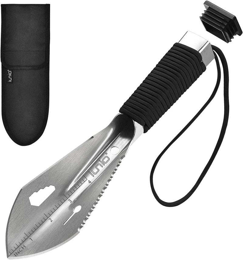 iunio Hiking Trowel, Camping, Backpacking, Portable Shovel, Multitool, Ultralight Camp Tool, with Carrying Pouch, for Gardening, Outdoor, Survival (Silver) - Image 1