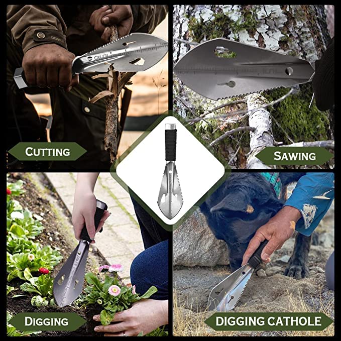 iunio Hiking Trowel, Camping, Backpacking, Portable Shovel, Multitool, Ultralight Camp Tool, with Carrying Pouch, for Gardening, Outdoor, Survival (Silver) - Image 4
