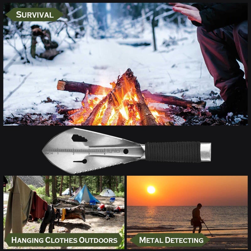 iunio Hiking Trowel, Camping, Backpacking, Portable Shovel, Multitool, Ultralight Camp Tool, with Carrying Pouch, for Gardening, Outdoor, Survival (Silver) - Image 5