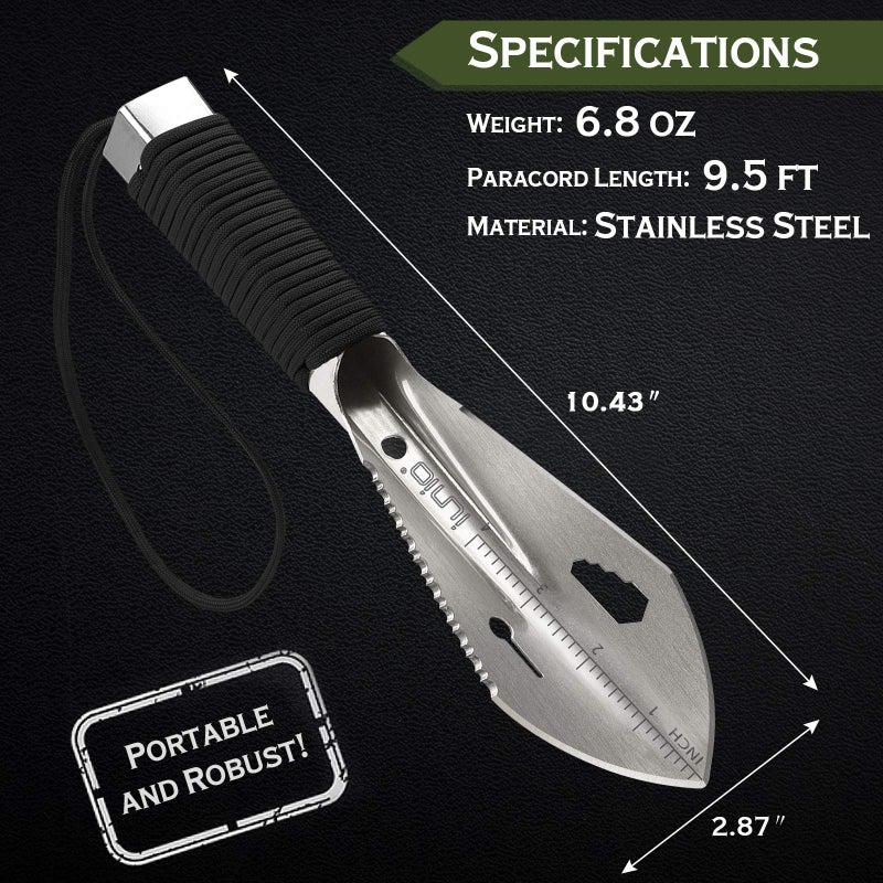 iunio Hiking Trowel, Camping, Backpacking, Portable Shovel, Multitool, Ultralight Camp Tool, with Carrying Pouch, for Gardening, Outdoor, Survival (Silver) - Image 3