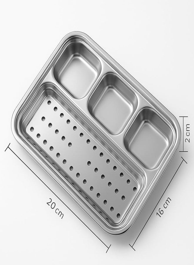 Alark صينية تقديم مقسمة من الفولاذ المقاوم للصدأ من ألارك، مزودة بأربعة أقسام، مثالية لتقديم وجبات الطعام الخفيفة (بوجان ثالي) للأطفال، ولحفلات التخييم، وللاستخدام اليومي، ولتقديم المقبلات والوجبات الخفيفة في الحفلات. - Image 3
