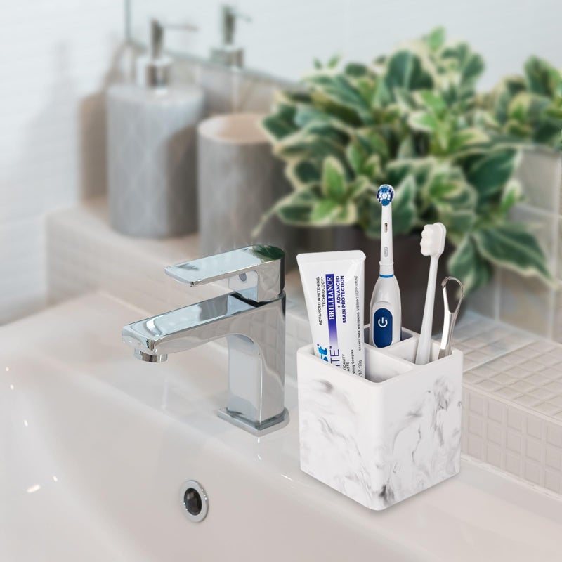 Heagoale Diatomite Toothbrush Holders For Bathrooms  Electric Toothbrush And Toothpaste Holder 3 Slots Tooth Brush Organizer For Bathroom Countertop  Shower  Vanity  2 Pack  Marble White - Image 2