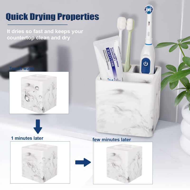 Heagoale Diatomite Toothbrush Holders For Bathrooms  Electric Toothbrush And Toothpaste Holder 3 Slots Tooth Brush Organizer For Bathroom Countertop  Shower  Vanity  2 Pack  Marble White - Image 3