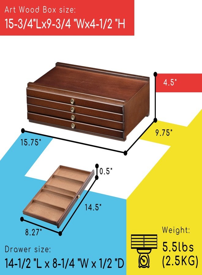 MEEDEN 4-Drawer Art Supply Storage Box - Large Capacity Multi-Function Beech-Wood Pencil Box with Drawer & Compartments for Organizing Pastels, Pencils, Pens, Markers, Brushes & Stamp, Walnut - Image 2