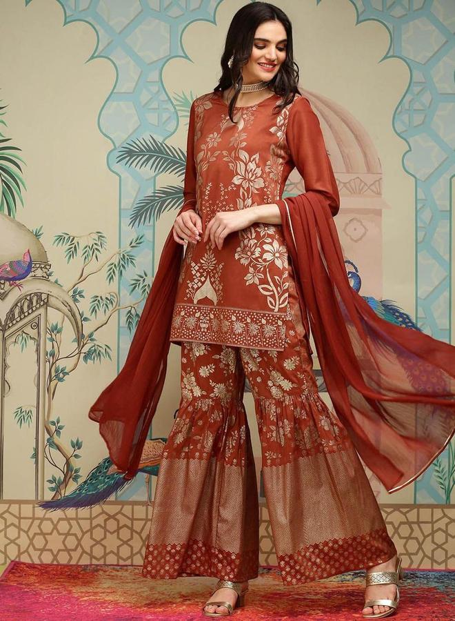 آي شين طقم كورتا وسراويل بطبعة إيشين بياقة مستديرة مع دوباتا - Image 1