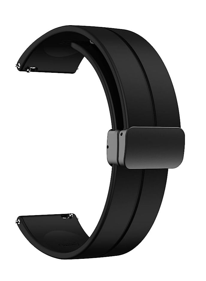 22mm Silicone Strap With Magnetic Folding Buckle For Huawei GT2 46mm - Black - Image 1