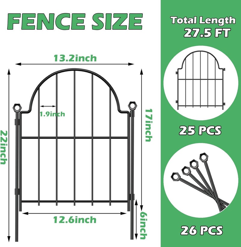 Blingluck Garden Fence, 22 in(H) x 6.5 ft(L) Arched Rustproof Metal No Dig Fence Garden Fence Border, Ground Stake Animal Barrier Fence for Rabbit Dog, Outdoor Landscape Decor for Yard & Patio,6 Pack - Image 4